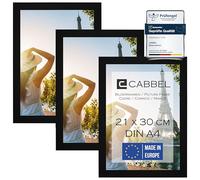 CABBEL set de 3 marcos DIN A4 21x30 Marco de madera MDF con cristal acrílico inastillable, ideal para collages, retratos y certificados en negro