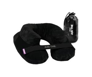 Cabeau Almohada inflable de viaje, Air TNE, ajustable, ligera y de apoyo para dormir en aviones, trenes y automóviles, ajuste personalizado y funda de transporte compacta (negro medianoche)