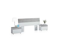 Cabecero con mesitas axel blanco artik (blanco mate) - gris cemento 176 x 96,5 x 40 cm