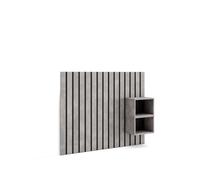 Cabecero con mesitas, listones decorativos, 133x107x3cm, cama de 80,90,110cm, con almacenamiento, estilo moderno, cemento