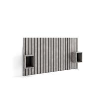 Cabecero con mesitas, listones decorativos, 196x107x3cm, cama de 120,135,140cm, con almacenamiento, estilo moderno, cemento