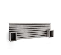 Cabecero con mesitas, listones decorativos, 214x70x3cm, cama de 135,140,150,160cm, con almacenamiento, estilo moderno, cemento