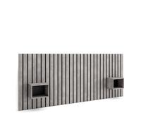 Cabecero con mesitas, listones decorativos, 258x107x3cm, cama de 150,160,180cm, con almacenamiento, estilo moderno, cemento