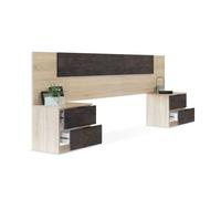 Cabezal con Dos Mesitas de Noche en Roble y Oxido 247x50x38 cm