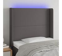 Cabecero de cama gris 93 x 16 x 118/128 cm de piel sintética - Moderno cabecero de cama con iluminación para dormitorio, piel sintética de alta calidad, fácil montaje y ambiente elegante