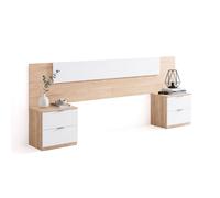 Cabecero para cama de 135-150 cm y 2 mesitas con cajones Akari Roble Canadian - Blanco Artik (Blanco Mate)