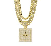 Cabecillo de titanio acero dorado chapado cuadrado Diamond cuadrado Ecg Collar Collar de cadena cubana cadena NK Set de tres piezas Combinación de cadena de hombres y mujeres (collar cubano 50