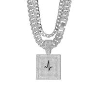 Cabecillo de titanio acero dorado chapado cuadrado Diamond cuadrado Ecg Collar Collar de cadena cubana cadena NK Set de tres piezas Combinación de cadena de hombres y mujeres (collar cubano 50