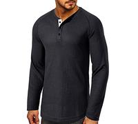 Cabeen Camiseta de Manga Larga con Botones Henley Casual T-Shirt Cuello Redondo para Hombre