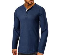 Cabeen Camiseta de Manga Larga con Botones Henley Casual T-Shirt Cuello Redondo para Hombre