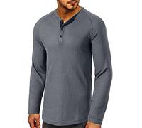 Cabeen Camiseta de Manga Larga con Botones Henley Casual T-Shirt Cuello Redondo para Hombre