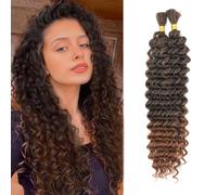 Cabello a granel de onda profunda para trenzar sin trama Paquetes de onda profunda Extensiones de pelo de trenzado rizado para trenzas boho y trenzado ondulado (T30#, 18inch (1pack))