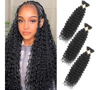 Cabello a granel de onda profunda para trenzar sin trama Paquetes de onda profunda Extensiones de pelo de trenzado rizado para trenzas boho y trenzado ondulado (1B, 18inch (3pack))