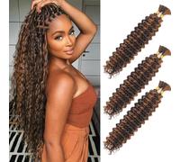 Cabello a granel de onda profunda para trenzar sin trama Paquetes de onda profunda Extensiones de pelo de trenzado rizado para trenzas boho y trenzado ondulado (P4/30#, 18inch (3pack))