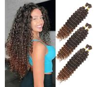 Cabello a granel de onda profunda para trenzar sin trama Paquetes de onda profunda Extensiones de pelo de trenzado rizado para trenzas boho y trenzado ondulado (T30#, 22inch (3pack))