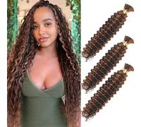 Cabello a granel de onda profunda para trenzar sin trama Paquetes de onda profunda Extensiones de pelo de trenzado rizado para trenzas boho y trenzado ondulado (P4/30#, 22inch (3pack))