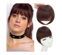 Cabello con flequillo sintético francés con sienes, extensiones de cabello con clip, más grueso, natural, flequillo liso, postizos para uso diario (marrón oscuro)