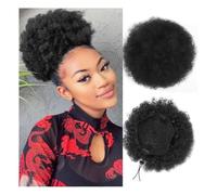 Cabello con moño, Extensión de cabello Afro Puff Girl de 20 cm con cola de caballo rizada y cordón ajustable, moño negro para mujeres(Dark black)