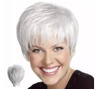 Cabello corto Topper natural Cabello corto y liso Toppers para mujeres Alta temperatura Seda Humana Peluca Peluca Corbidas Corbidas para pelucas de cabello para maderas de mediana edad, madres de eda