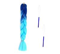 cabello de color trenzado, extensión de cabello trenzado, cabello sintético con 2 piezas de anillos de extensión de cabello para peinados de bricolaje y más (azul real a azul cielo)