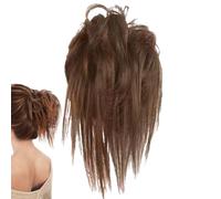 Cabello falso bollo, pieza de pelo bollo, peluca de traje elegante ajustable elástico, bollos desordenados naturales, extensiones de cabello de cola de caballo para salir, vestido diario de mujeres y