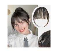 Cabello Flequillo Extensiones de cabello con clip en flequillo, flequillo de aire marrón y negro con patillas, postizos for mujeres con flequillo curvo Extensiones de cabello(Q32-Natural-black)