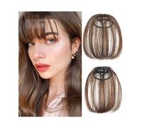 Cabello Flequillo Extensiones de cabello sintético con Clip, flequillo Natural, corto, negro, liso, flequillo falso resistente al calor Extensiones de cabello(Mn42-2-30)