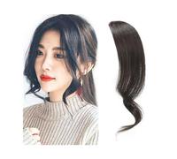 Cabello Flequillo Extensiones onduladas de flecos de cabello humano con flequillo lateral ondulado de 2 piezas Clip for mujer en cabello de extensión con flequillo Extensiones de cabello(Natual Black)