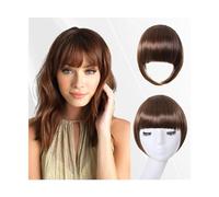 Cabello Flequillo Flequillo con clip, flequillo grueso marrón ceniza con patillas, postizos for mujeres, flequillo en extensiones de cabello for uso diario Extensiones de cabello(NLH1007-3)