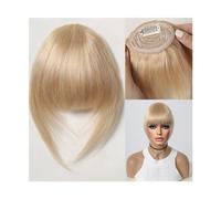 Cabello Flequillo Flequillo con pinza for el cabello, flequillo 100% de cabello humano, flequillo francés marrón Natural con patillas, postizos gruesos falsos planos y limpios for mujeres Extensiones