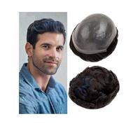 Cabello humano azul de 0.06 a 0.08 mm, base de piel completa con prótesis capilar masculina de doble nudo(7x9)