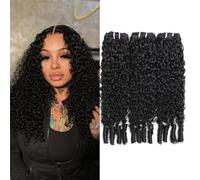 Cabello humano birmano rizado Bundl 3 paquetes 3C4A onda de agua pelucas de tejido rápido húmedo y ondulado for mujeres negro Natural Wear and Go(22inch)