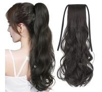 Cabello humano cola de caballo, extensión de cola de caballo, peluca rizada ondulada de aspecto natural de 22 pulgadas con cordero, cepa de pelo falso de seda a alta temperatura para mujeres