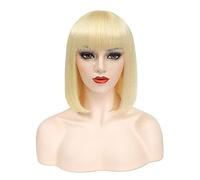 Cabello humano de peluca bob destacada, pelucas de cabello humano de bob corto con flequillo sin glúeres Ninguno de encaje delantero miel rubia brasileña Virgen recta Bob con flequillo para muje