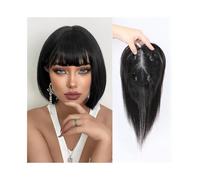 Cabello Humano para Mujeres Adornos de cabello humano for mujeres Clips en piezas rectas de cabello humano real 9x14 CM Adornos de cabello con base de encaje suizo for adelgazamiento del cabello/pérdi