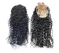 Cabello Humano para Mujeres Clips de seda con base de piel superior, cabello virgen europeo, peluquín, cabello rizado, postizos for mujeres, for cubrir el cabello blanco debilitado(16 inches)