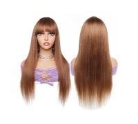 Cabello Humano para Mujeres Peluca de pelo liso con flequillo hecha a máquina, color rubio miel, marrón jengibre, Remy, for mujer(Ginger Brown,18inches)