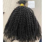 Cabello humano rizado Afro a granel for trenzar, sin trama, extensiones de cabello trenzado a granel mongol Remy, 100g por paquete, Color Natural(2 Bundles 200g,18 Inch)