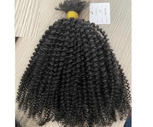 Cabello humano rizado Afro a granel for trenzar, sin trama, extensiones de cabello trenzado a granel mongol Remy, 100g por paquete, Color Natural(1 Bundle 100g,14 Inch)