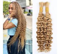 Cabello humano rizado para trenzas boho Deep Wave Bulk Boho Hair for Braiding Human Braiding Hair for Boho Braids No Weft 2 paquetes de 100 g 55 cm 22 pulgadas #27 rubio miel