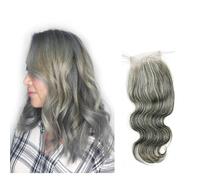 Cabello humano virgen malayo 100 % virgen, ondulado, color gris, sin decoloraci n, 35 g/unidad, cierre de encaje 4x4 (12 pulgadas, gris)
