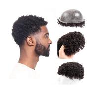 Cabello masculino Peluca afro rizada for hombre, prótesis capilar masculina de 0,1 mm, con inyección de piel completa, pelucas de cabello humano rizado de 6 mm. Pelucas de uso diario(7x10)