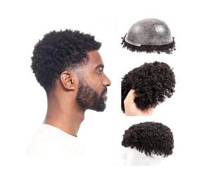 Cabello masculino Peluca afro rizada for hombre, prótesis capilar masculina de 0,1 mm, con inyección de piel completa, pelucas de cabello humano rizado de 6 mm. Pelucas de uso diario(7x10)