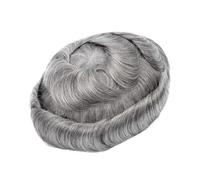 Cabello masculino Peluca de cabello humano natural con cabello gris for hombre, prótesis capilar for hombre, pelucas de cabello humano indio de PU con encaje suizo for hombres Pelucas de uso diario(1B