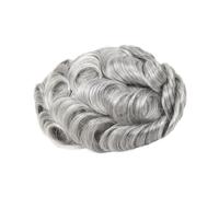 Cabello masculino Peluca de hombre con sistema reemplazo tupé ondulado PU completo, color gris, 8 x 10 pulgadas Pelucas de uso diario