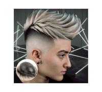Cabello masculino Peluca de pelo fino de 0,08 mm for hombres, peluquín de cabello humano real for hombres, sistema de reemplazo de cabello liso con base de PU y raíces negras y ombré rubio platino Pel