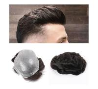 Cabello masculino Peluca for hombre, peluquín de piel fina con bucle en V, base de PU completa, sistema de cabello humano, línea de cabello natural, densidad del 110%, prótesis capilar masculina Pelu