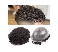 Cabello masculino Peluca rizada de 25 mm for hombre, con inyección de PU, sistema de cabello humano afro rizado. Pelucas de uso diario(1B#,7x10)