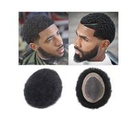 Cabello masculino Peluquín afro rizado for hombre, cabello humano, 8" x 10", fino, monofilamento y base redonda NPU. Pelucas de uso diario