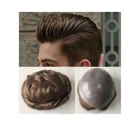 Cabello masculino Peluquín for hombres, peluquín de cabello humano europeo de aspecto natural de 6" for hombres, 0,1-0,12 mm, piel de PU completa con sistema de reemplazo de prótesis capilar con nudo